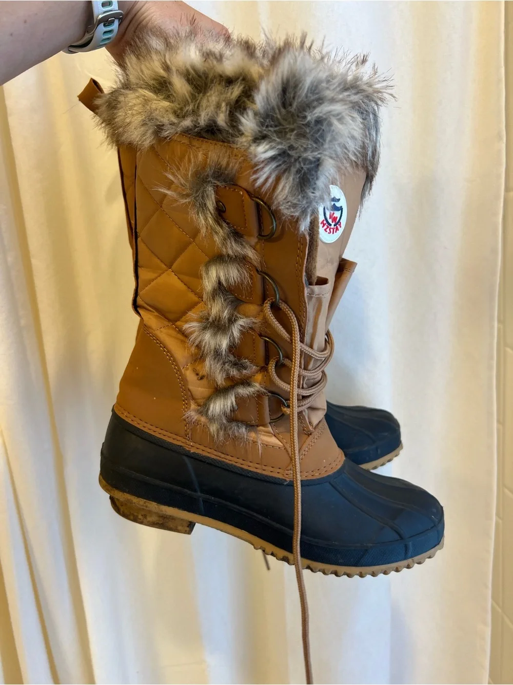 Faux Fur Trimmed Tan Winter Boot
